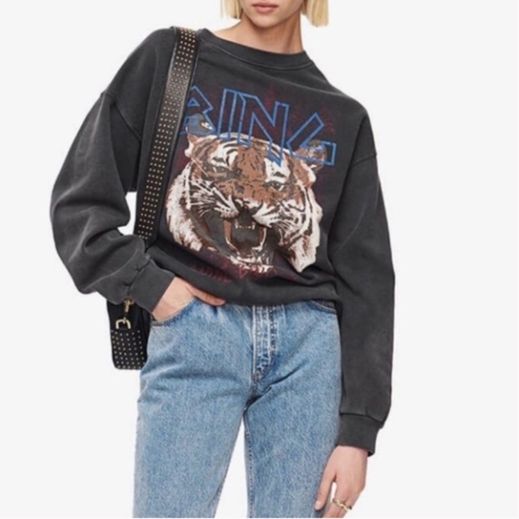 Anine Bing Tiger Sweatshirt Washed Black M - Picture 2 of 10